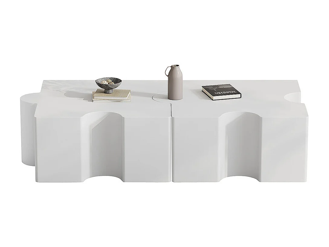 Modulaire witte puzzel salontafel 2 losse delen bank