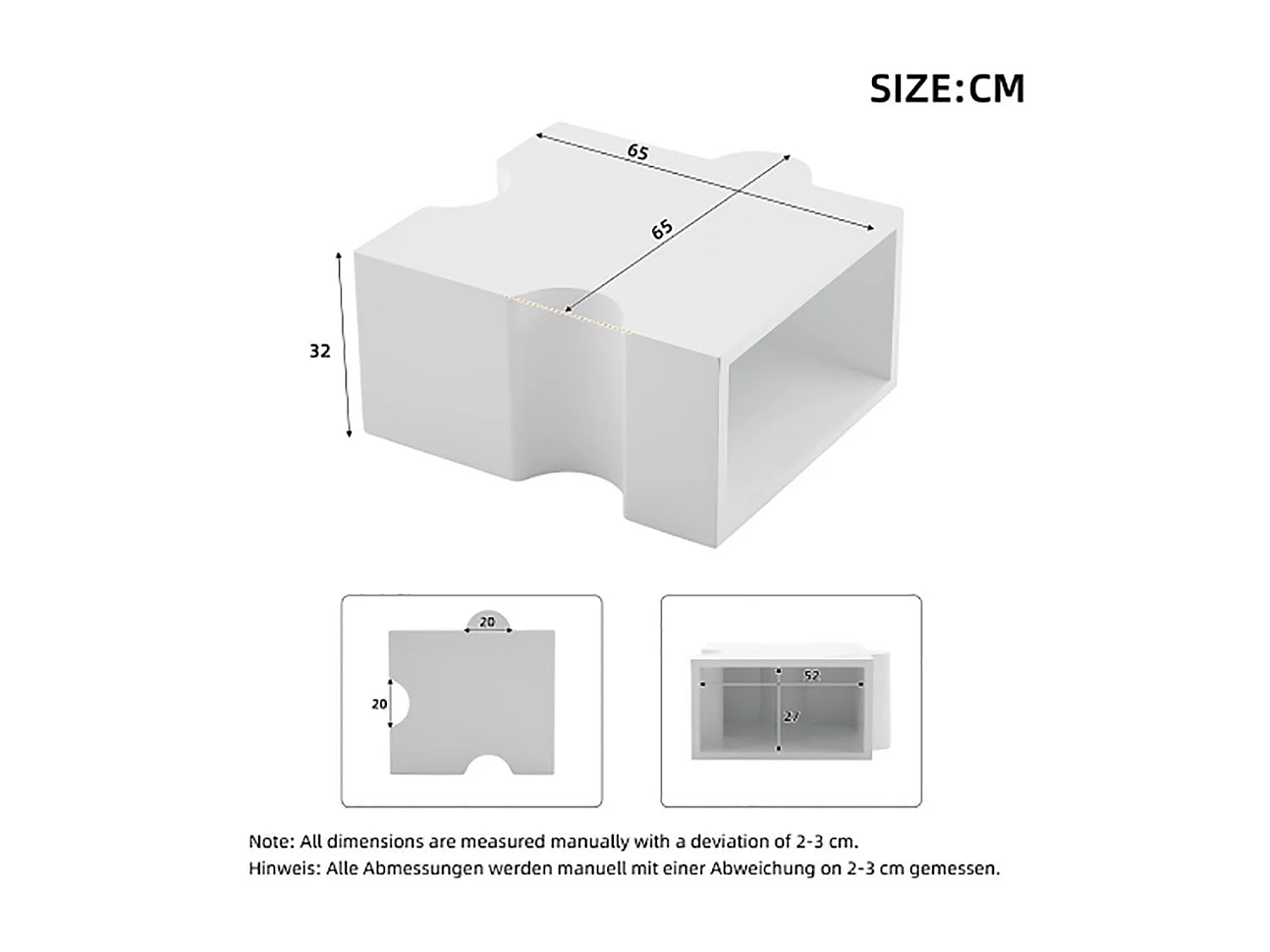 Modulaire witte puzzel salontafel 2 losse delen bank