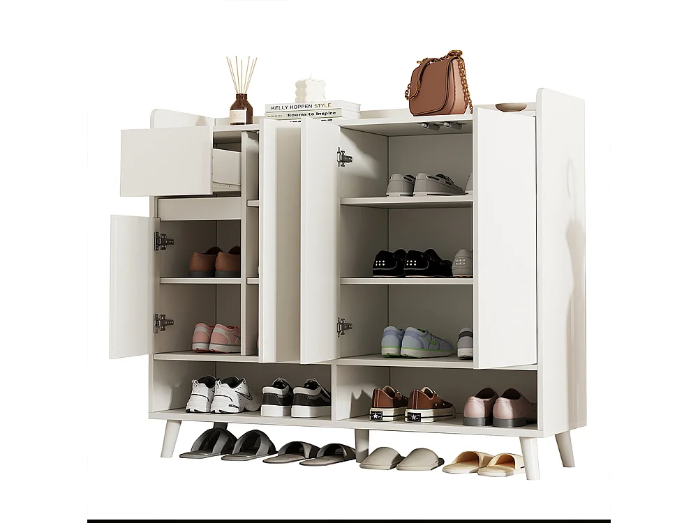 Buffet blanc 4 portes 1 tiroir commode armoire à chaussures espace rangement salle à manger salon cuisine