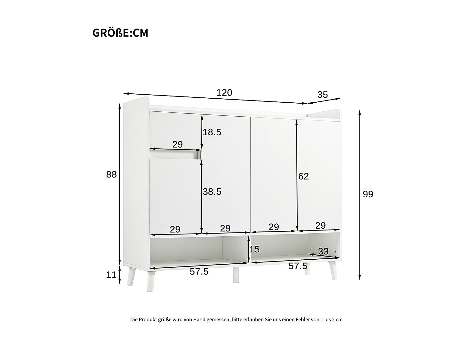 Buffet blanc 4 portes 1 tiroir commode armoire à chaussures espace rangement salle à manger salon cuisine