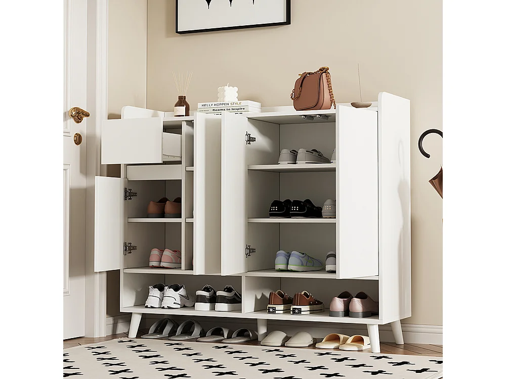 Buffet blanc 4 portes 1 tiroir commode armoire à chaussures espace rangement salle à manger salon cuisine