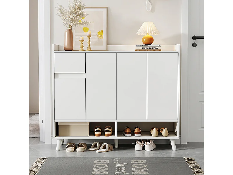 Buffet blanc 4 portes 1 tiroir commode armoire à chaussures espace rangement salle à manger salon cuisine