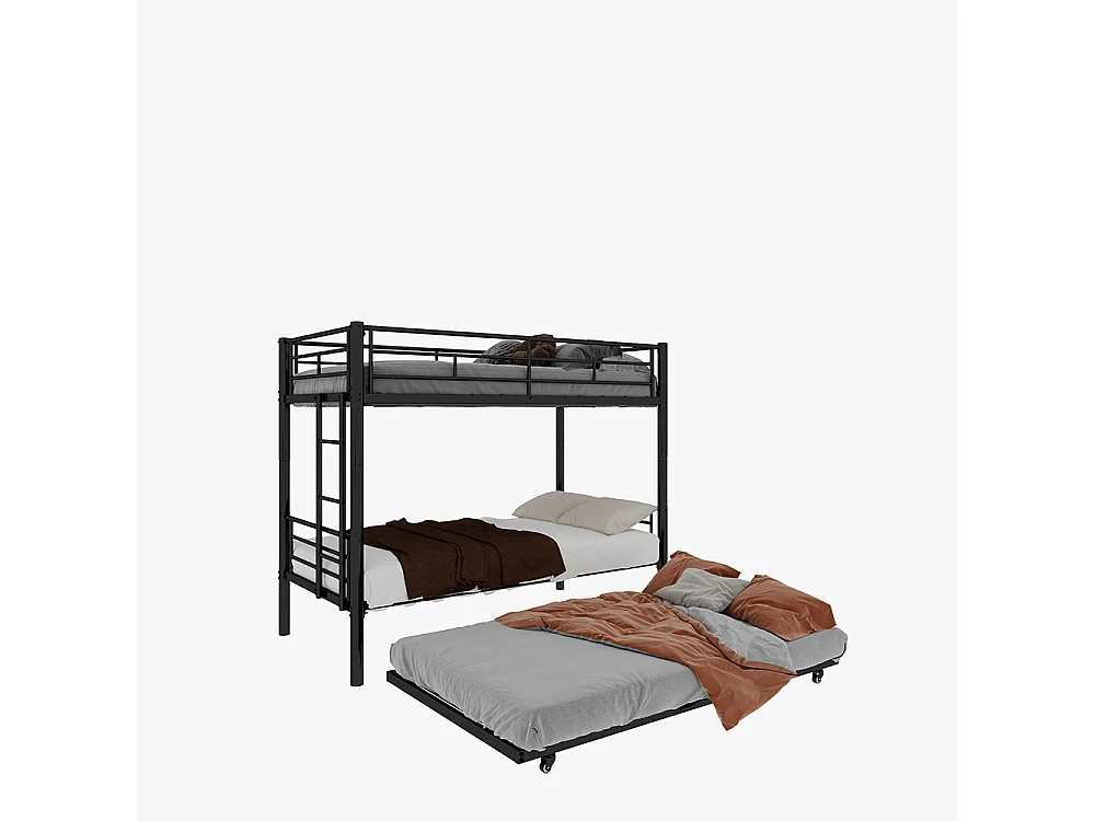 Lit superposé 90x190 Twin sur Twin métal robuste stable silencieux garde-corps noir