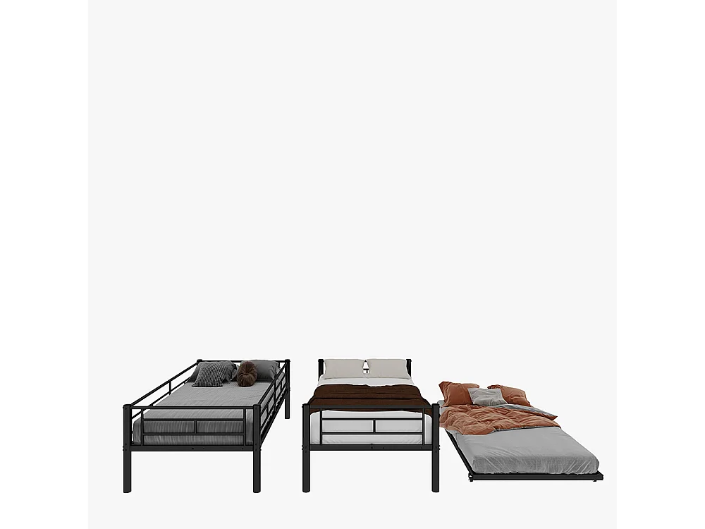 Lit superposé 90x190 Twin sur Twin métal robuste stable silencieux garde-corps noir