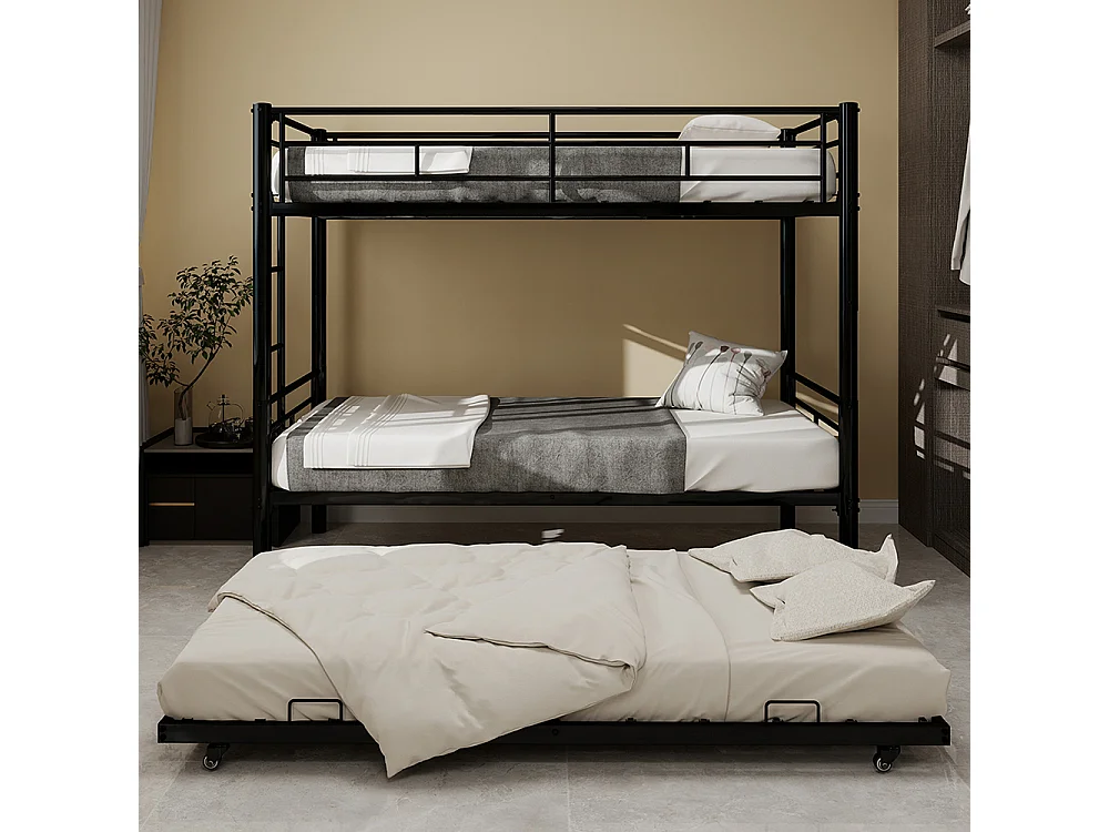 Lit superposé 90x190 Twin sur Twin métal robuste stable silencieux garde-corps noir