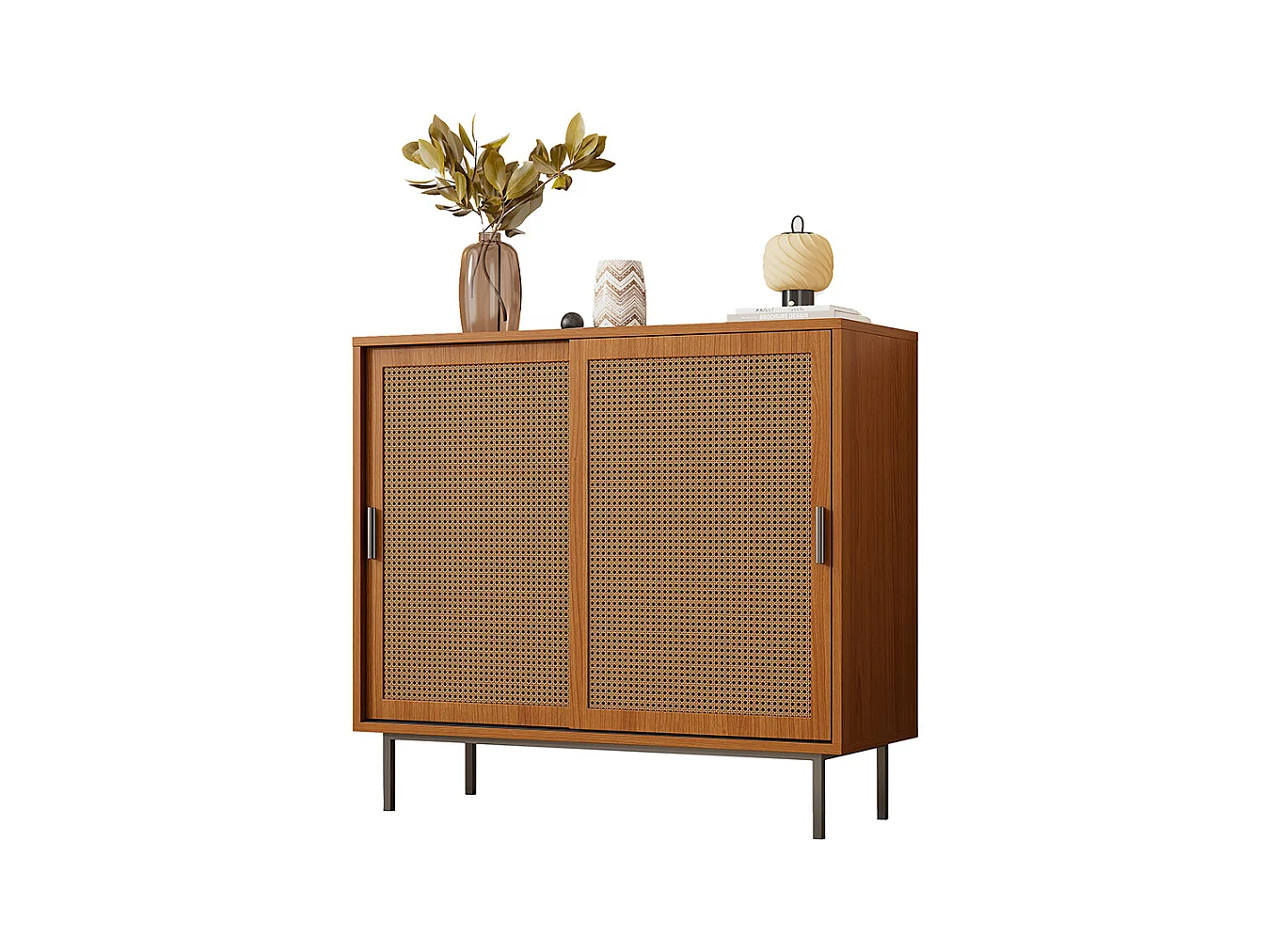 Buffet 2 portes coulissantes naturel étagères réglables style cottage salon salle à manger