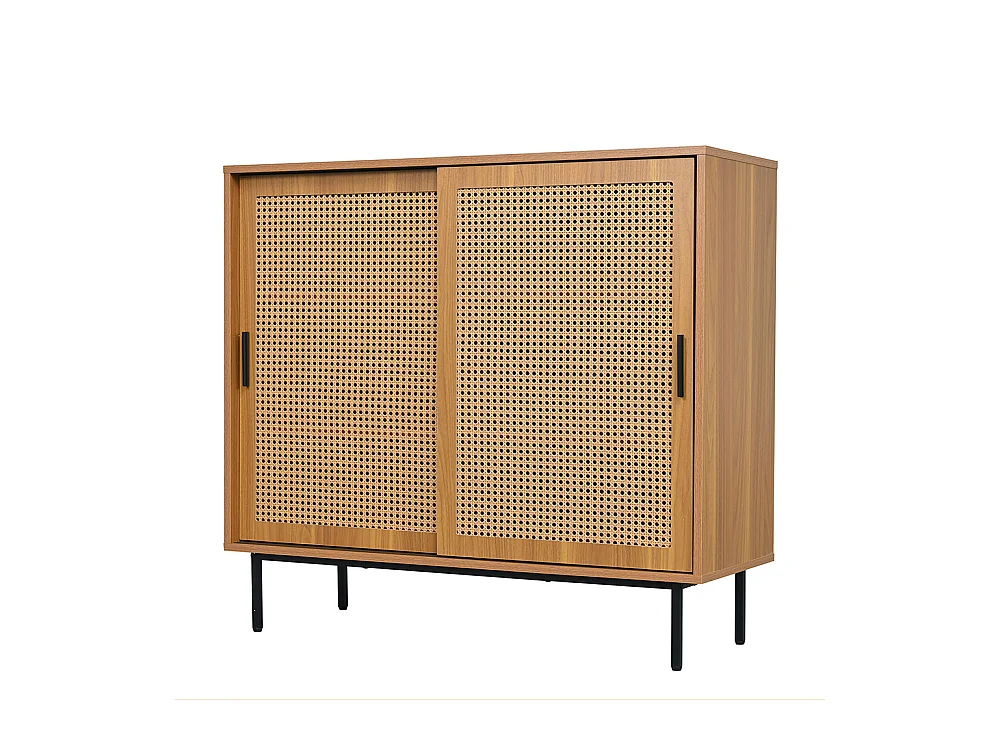 Buffet 2 portes coulissantes naturel étagères réglables style cottage salon salle à manger