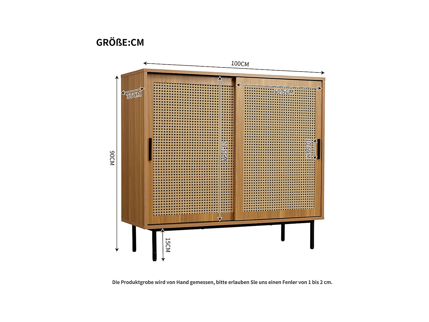 Buffet 2 portes coulissantes naturel étagères réglables style cottage salon salle à manger