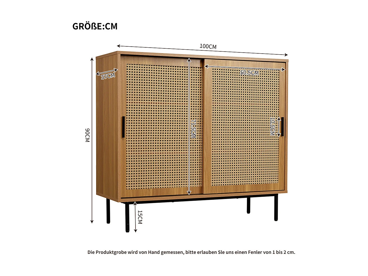 Buffet 2 portes coulissantes naturel étagères réglables style cottage salon salle à manger