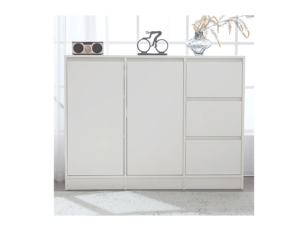 Buffet blanc commode meuble à chaussures espace rangement deux portes trois tiroirs étagère réglable salle à manger salon cuisine