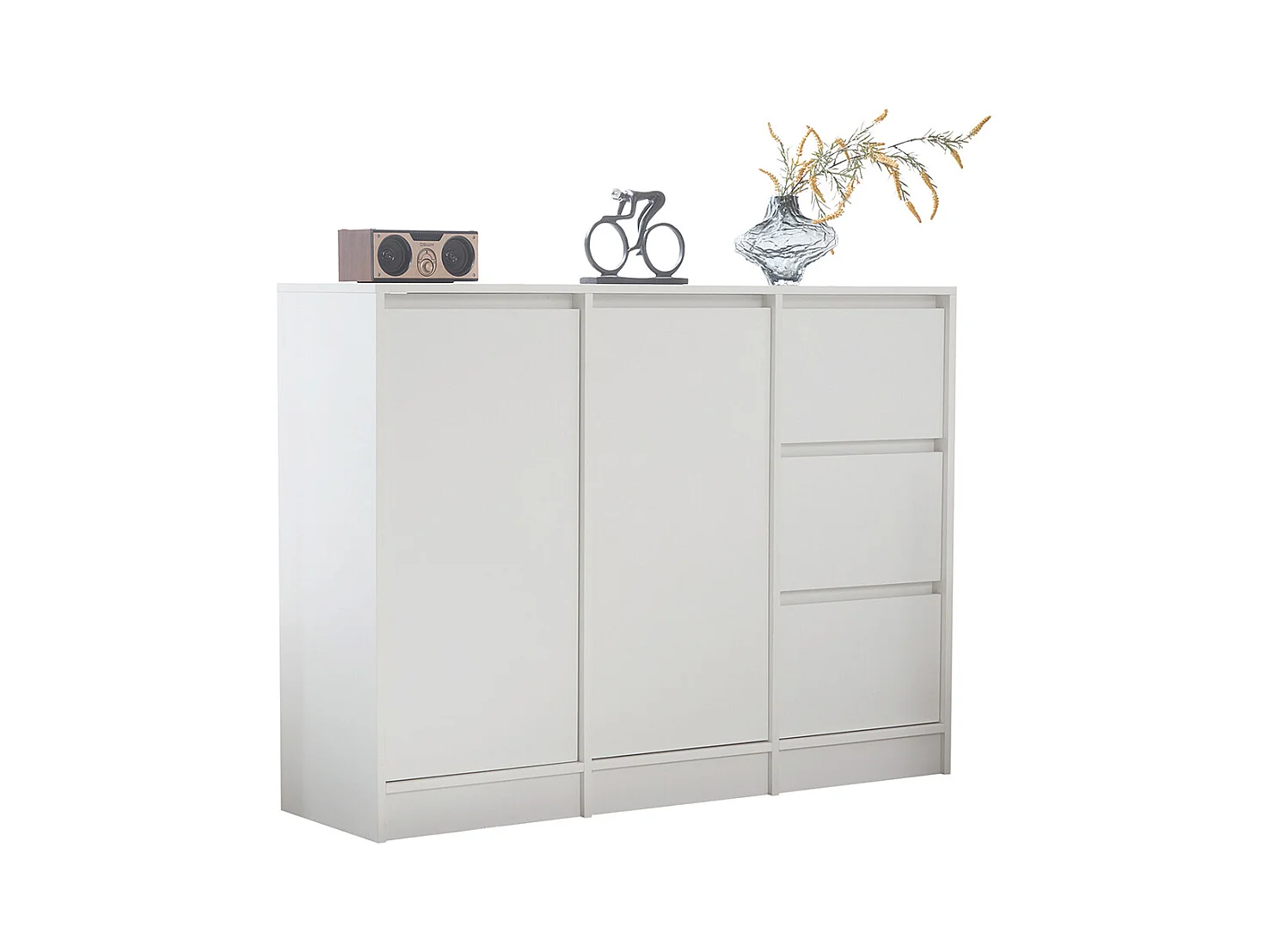 Buffet blanc commode meuble à chaussures espace rangement deux portes trois tiroirs étagère réglable salle à manger salon cuisine