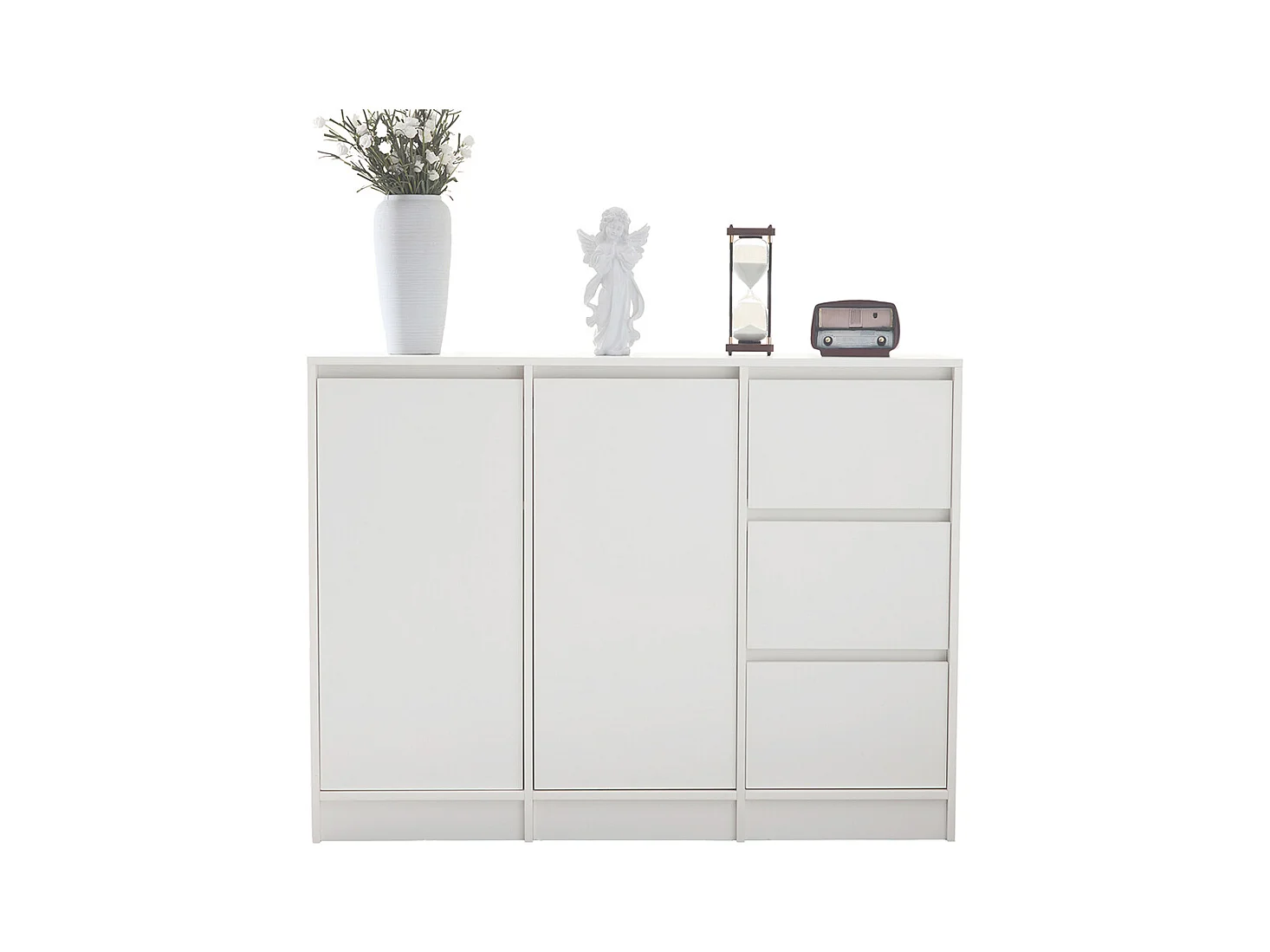 Buffet blanc commode meuble à chaussures espace rangement deux portes trois tiroirs étagère réglable salle à manger salon cuisine