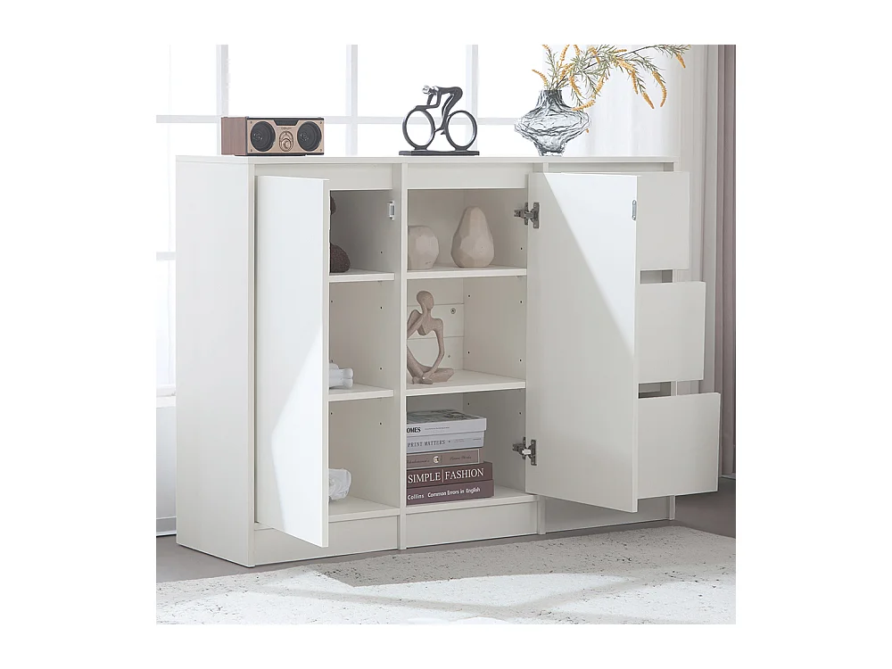 Buffet blanc commode meuble à chaussures espace rangement deux portes trois tiroirs étagère réglable salle à manger salon cuisine