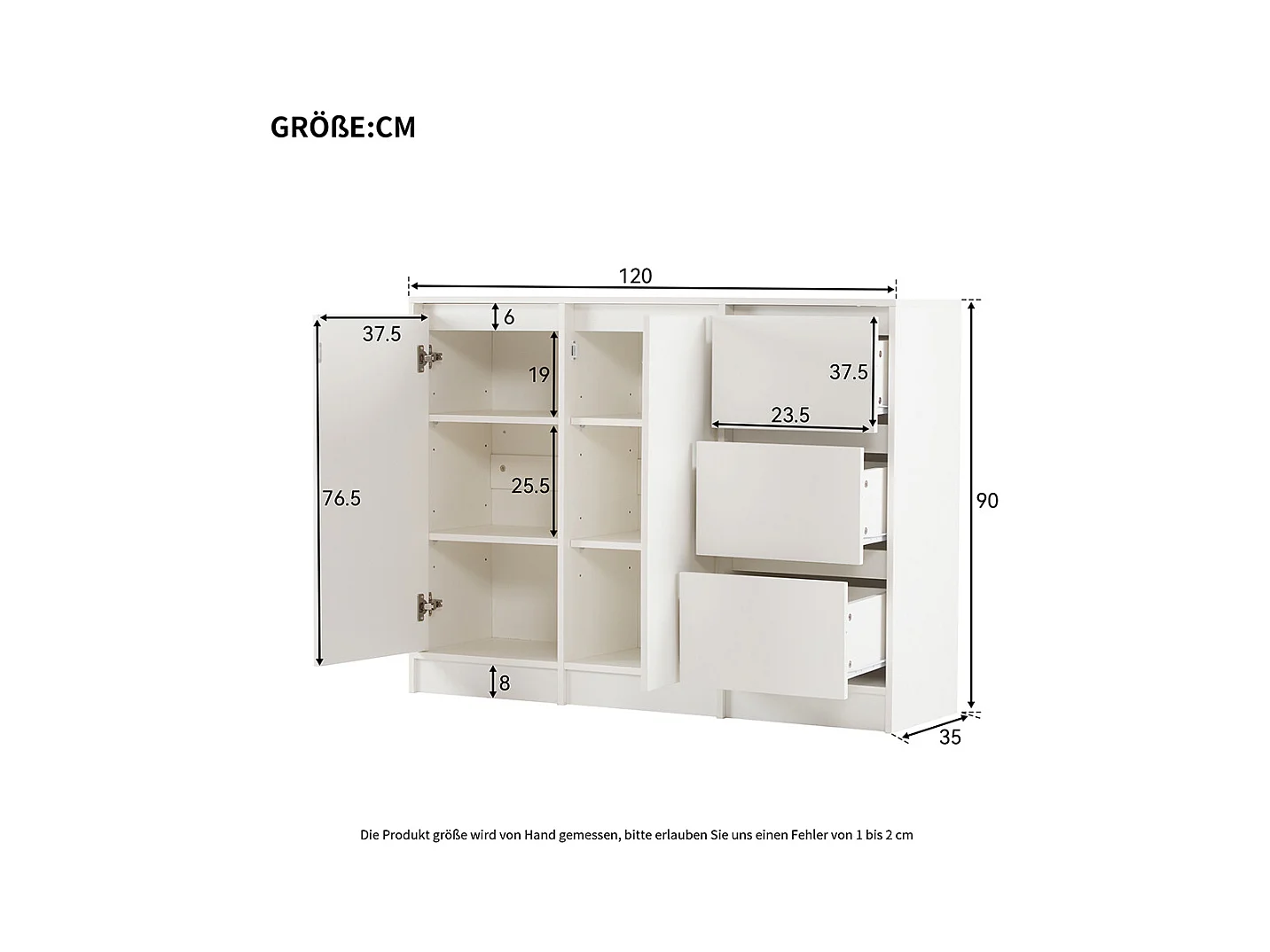 Buffet blanc commode meuble à chaussures espace rangement deux portes trois tiroirs étagère réglable salle à manger salon cuisine