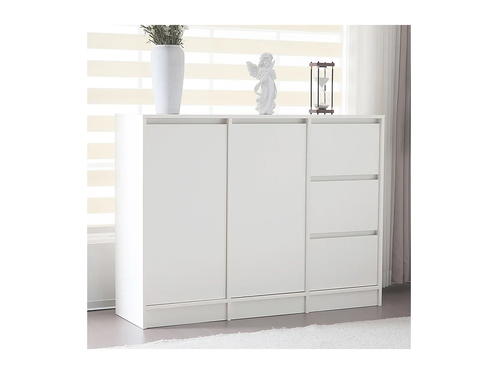 Buffet blanc commode meuble à chaussures espace rangement deux portes trois tiroirs étagère réglable salle à manger salon cuisine