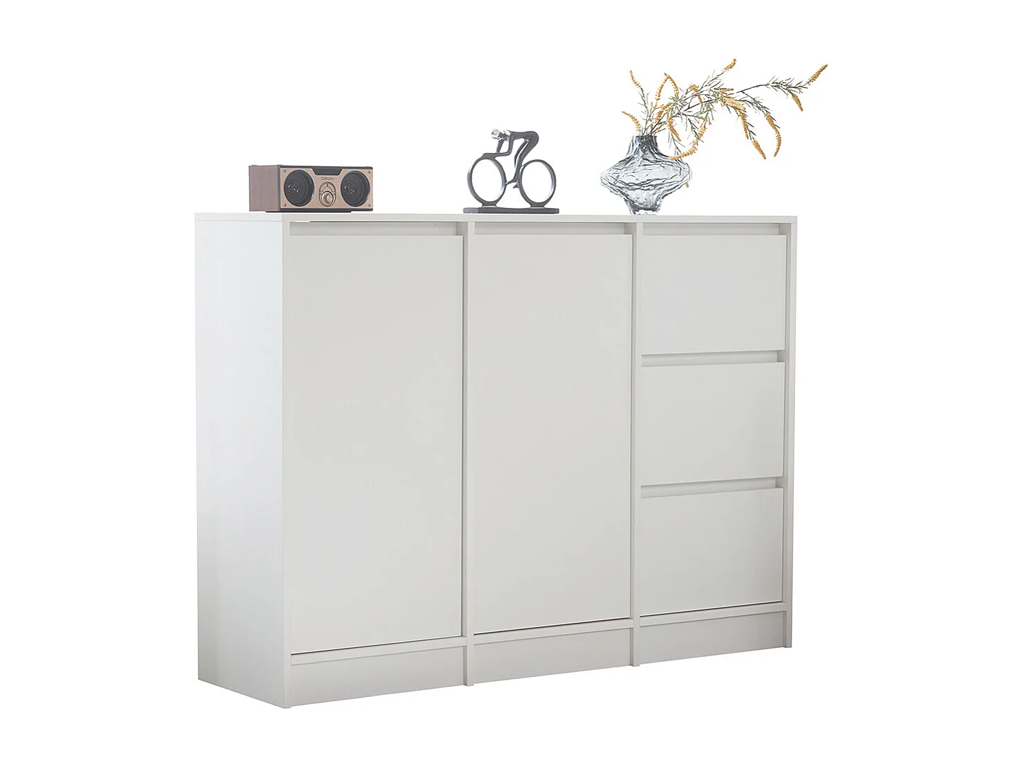 Buffet blanc commode meuble à chaussures espace rangement deux portes trois tiroirs étagère réglable salle à manger salon cuisine