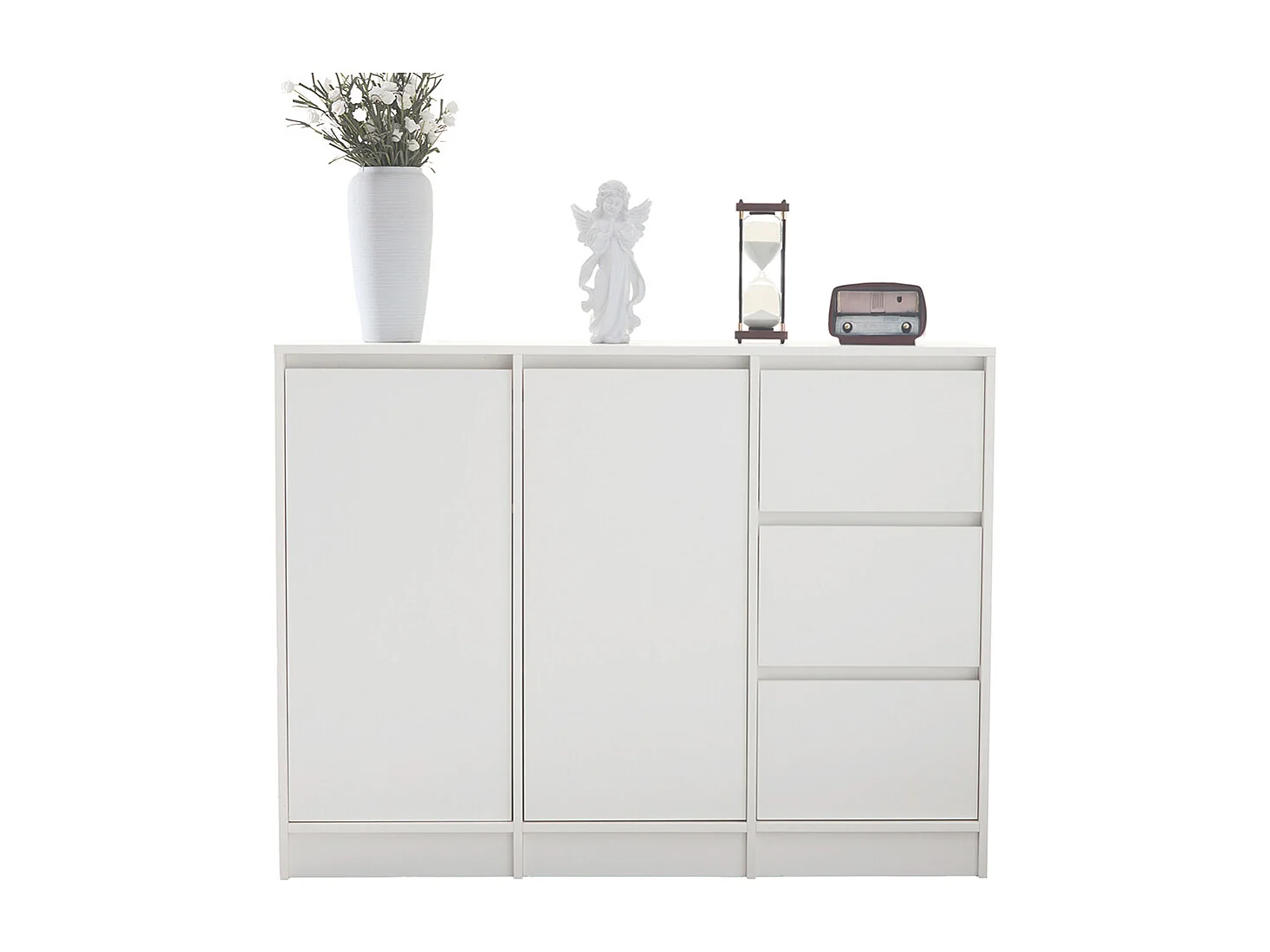 Buffet blanc commode meuble à chaussures espace rangement deux portes trois tiroirs étagère réglable salle à manger salon cuisine