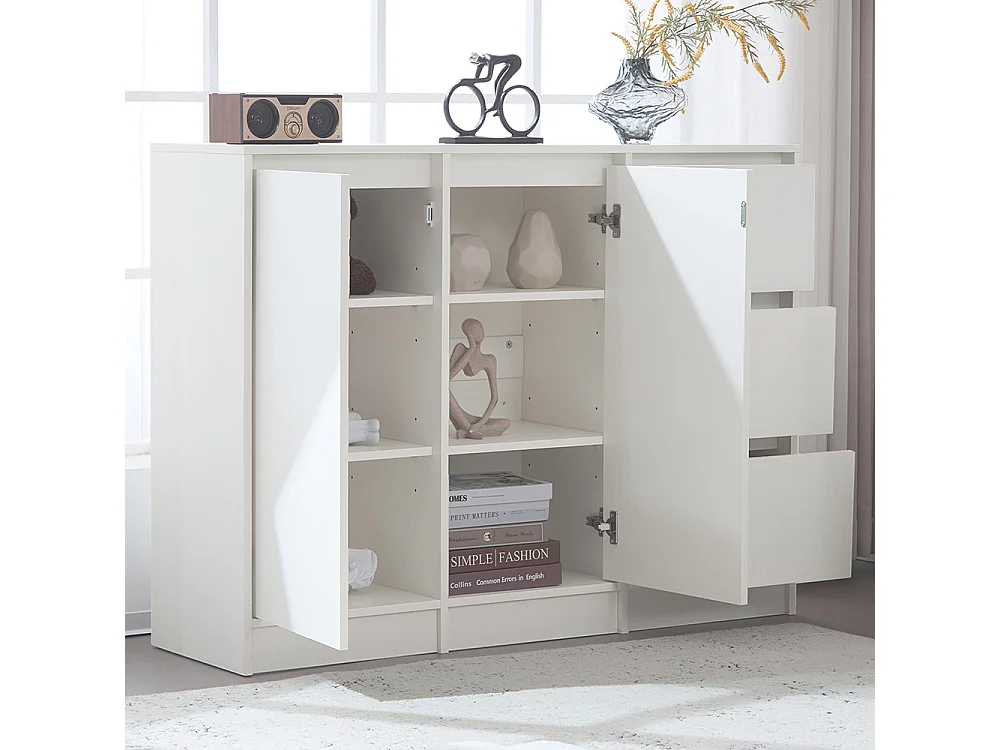 Buffet blanc commode meuble à chaussures espace rangement deux portes trois tiroirs étagère réglable salle à manger salon cuisine