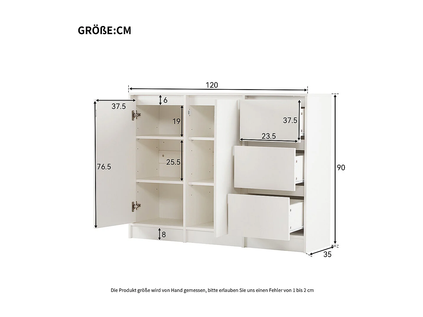 Buffet blanc commode meuble à chaussures espace rangement deux portes trois tiroirs étagère réglable salle à manger salon cuisine