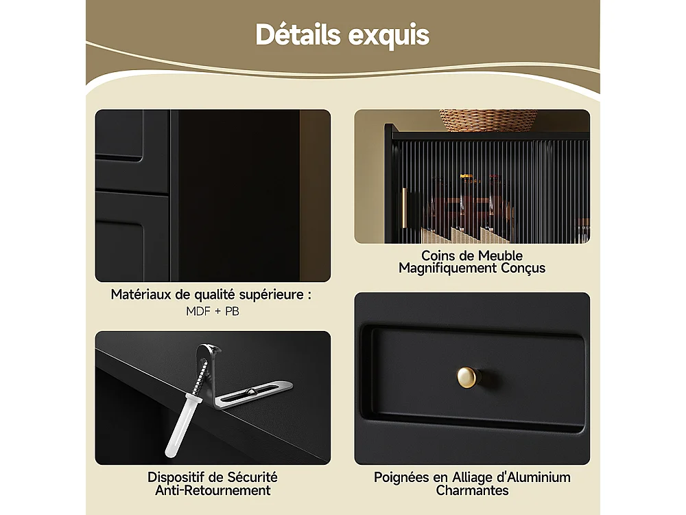 Buffet haut armoire haute vitrine étagères réglables armoire salle à manger éclairage LED noir