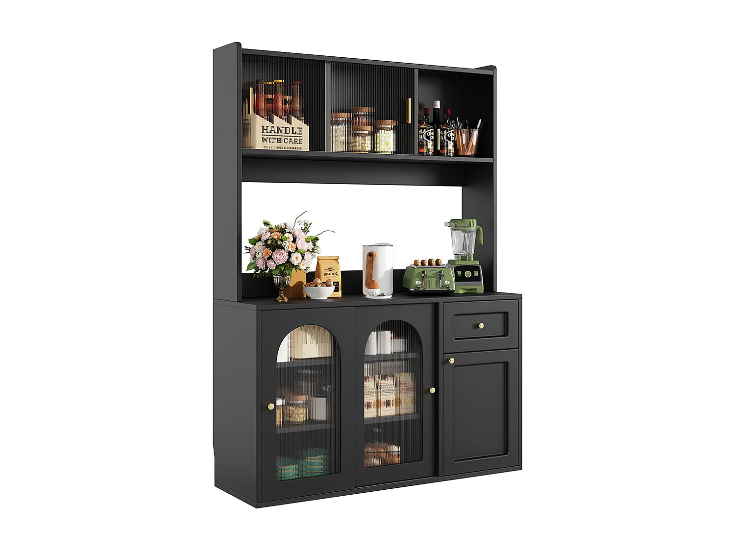 Buffet haut armoire haute vitrine étagères réglables armoire salle à manger éclairage LED noir