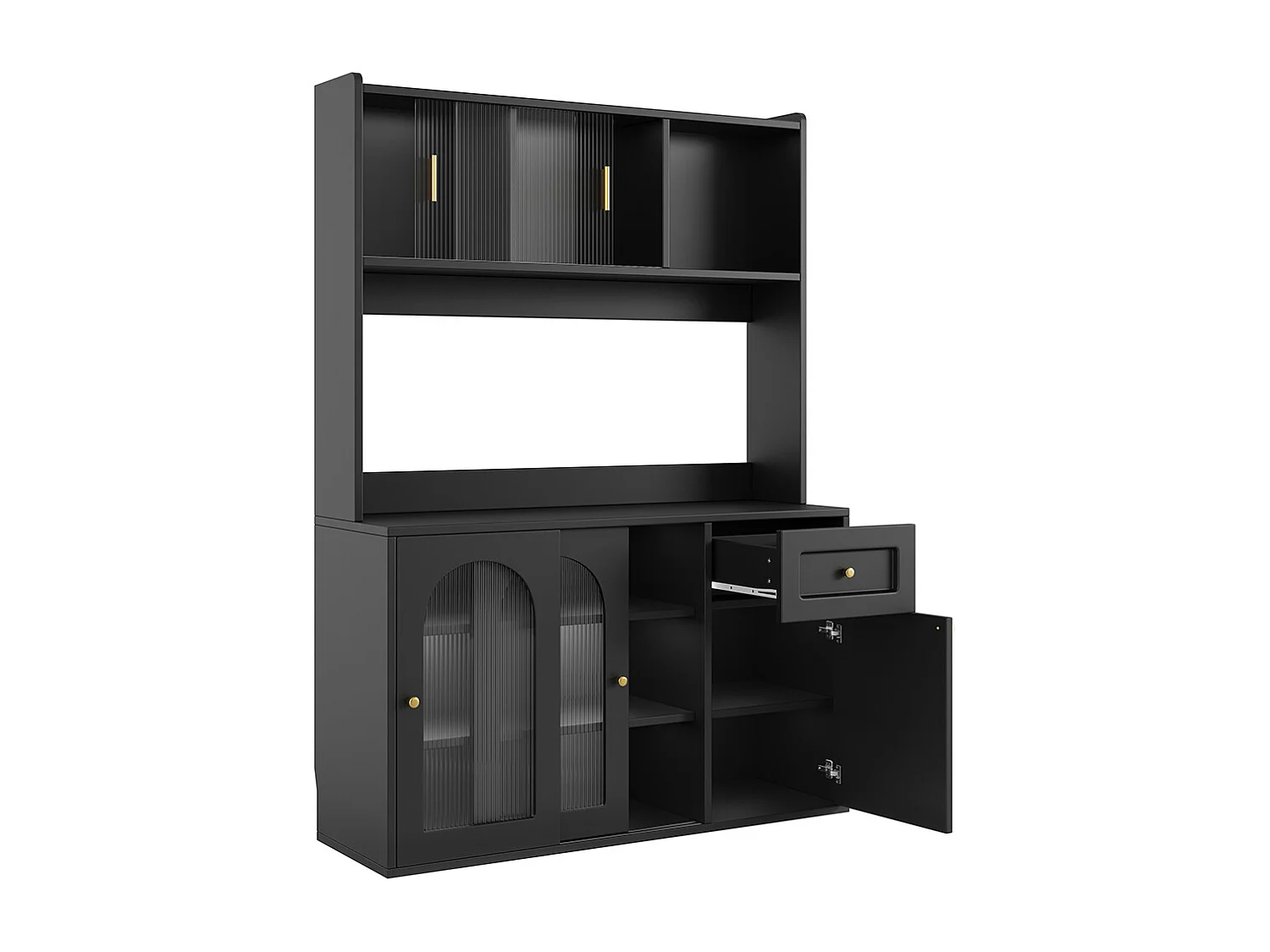 Buffet haut armoire haute vitrine étagères réglables armoire salle à manger éclairage LED noir