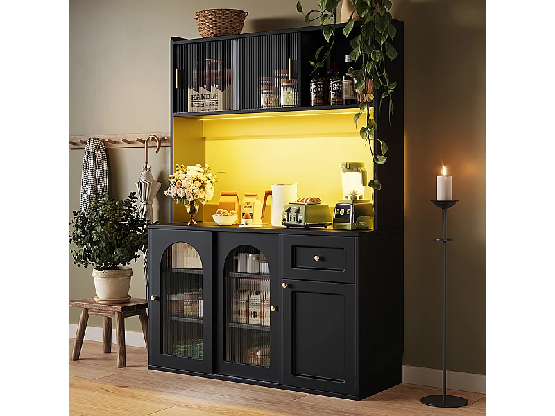 Buffet haut armoire haute vitrine étagères réglables armoire salle à manger éclairage LED noir
