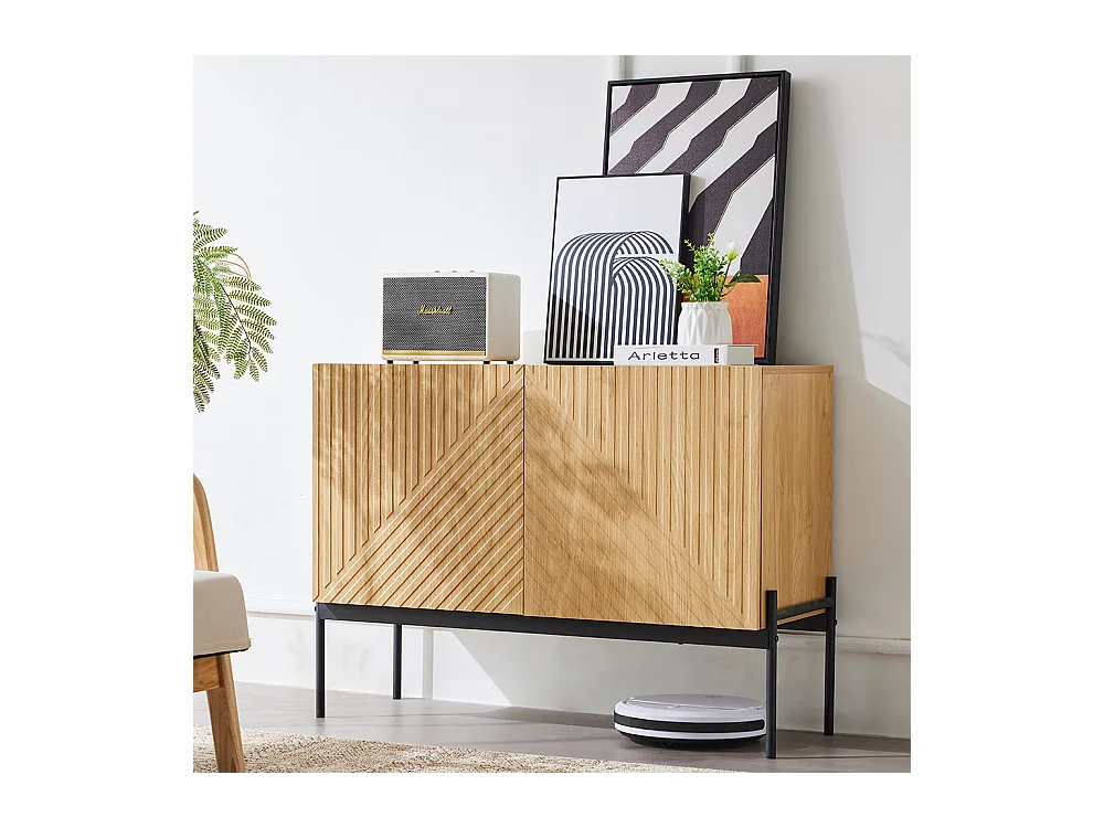 Buffet 2 portes naturel pieds métalliques design linéaire