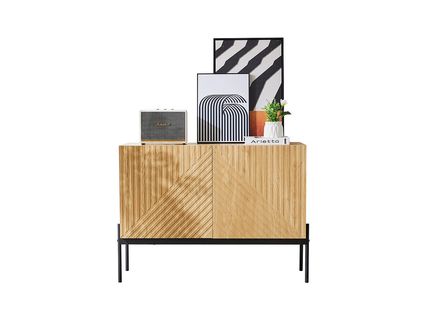 Buffet 2 portes naturel pieds métalliques design linéaire