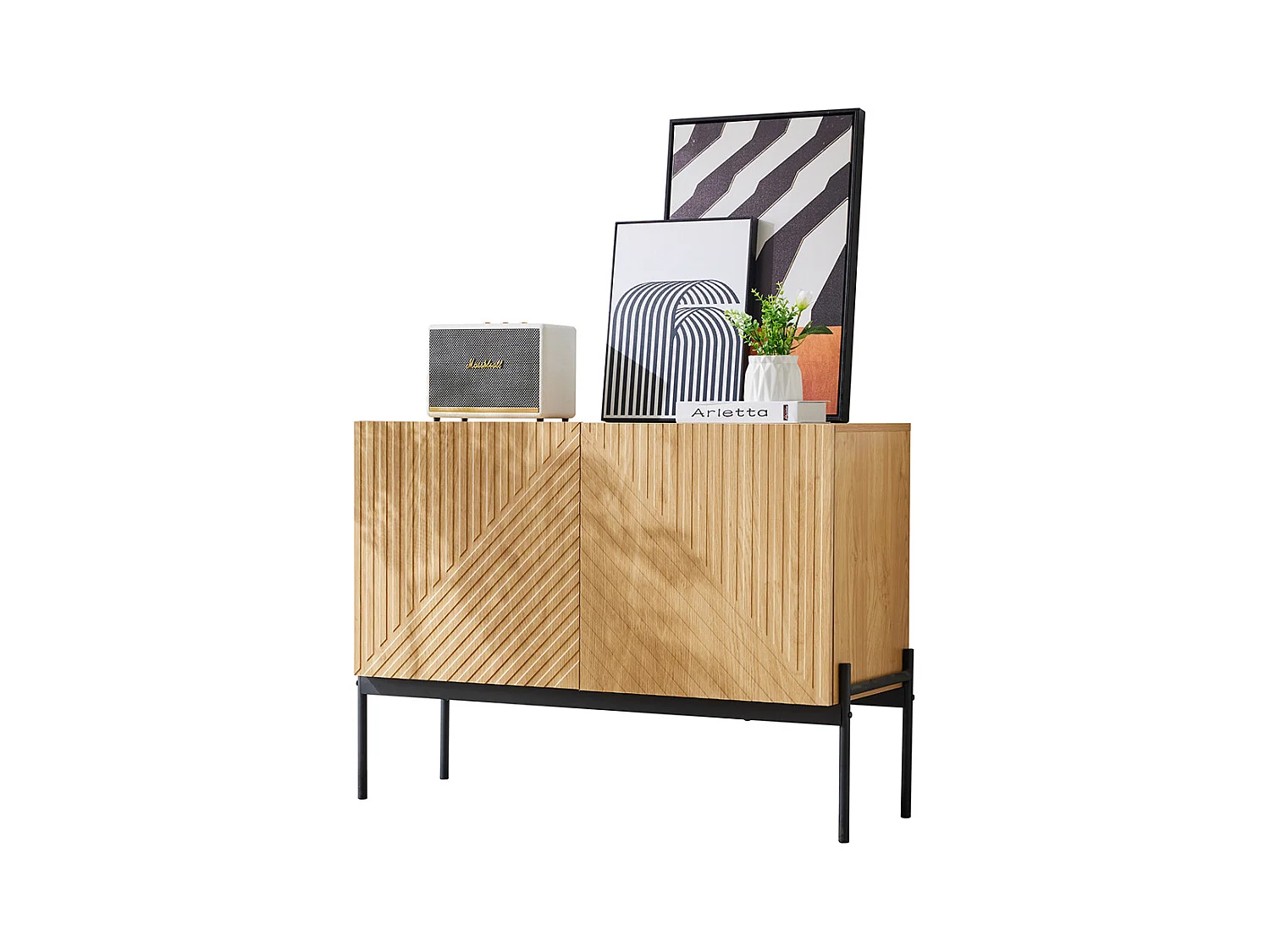 Buffet 2 portes naturel pieds métalliques design linéaire