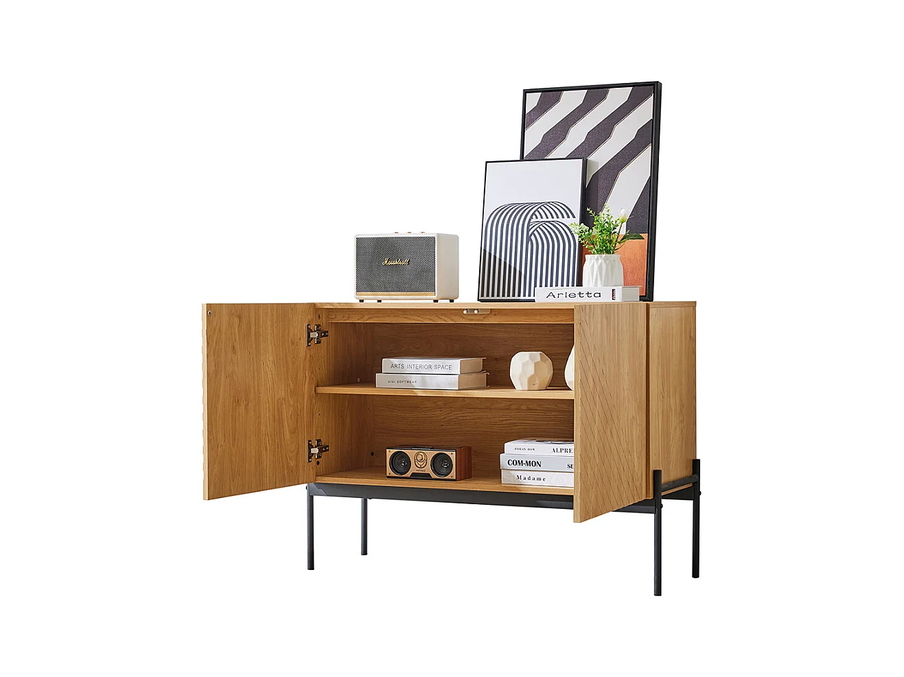 Buffet 2 portes naturel pieds métalliques design linéaire