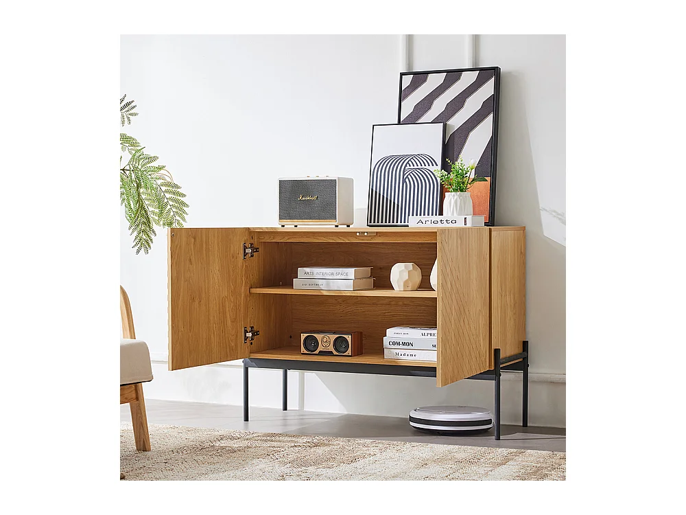 Buffet 2 portes naturel pieds métalliques design linéaire