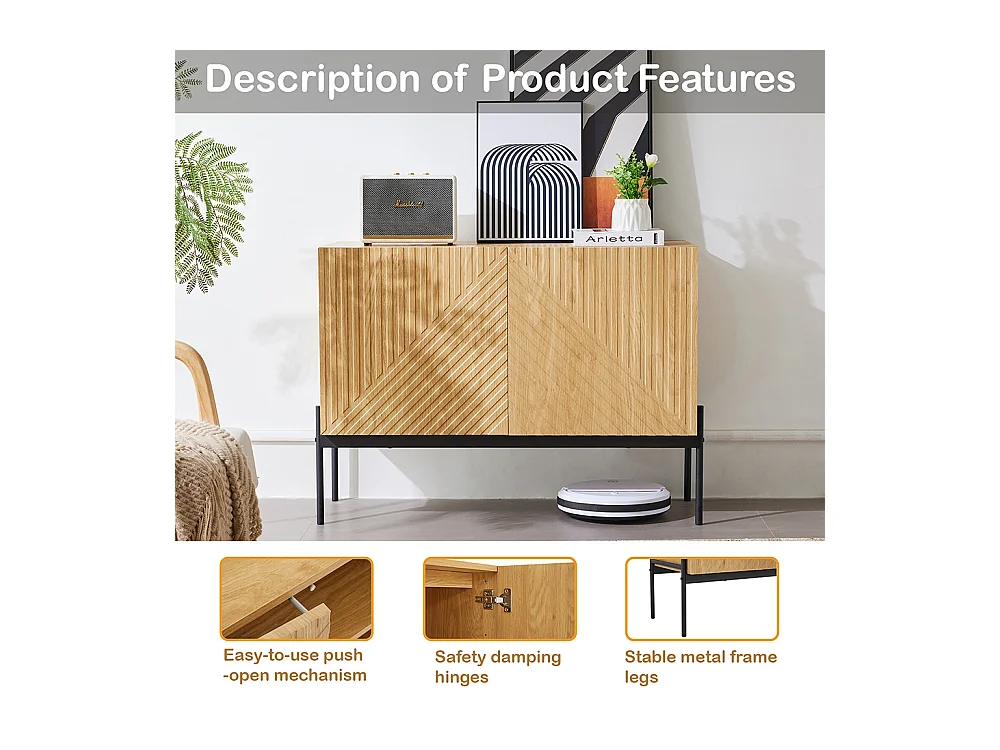 Buffet 2 portes naturel pieds métalliques design linéaire
