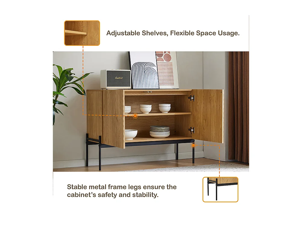 Buffet 2 portes naturel pieds métalliques design linéaire