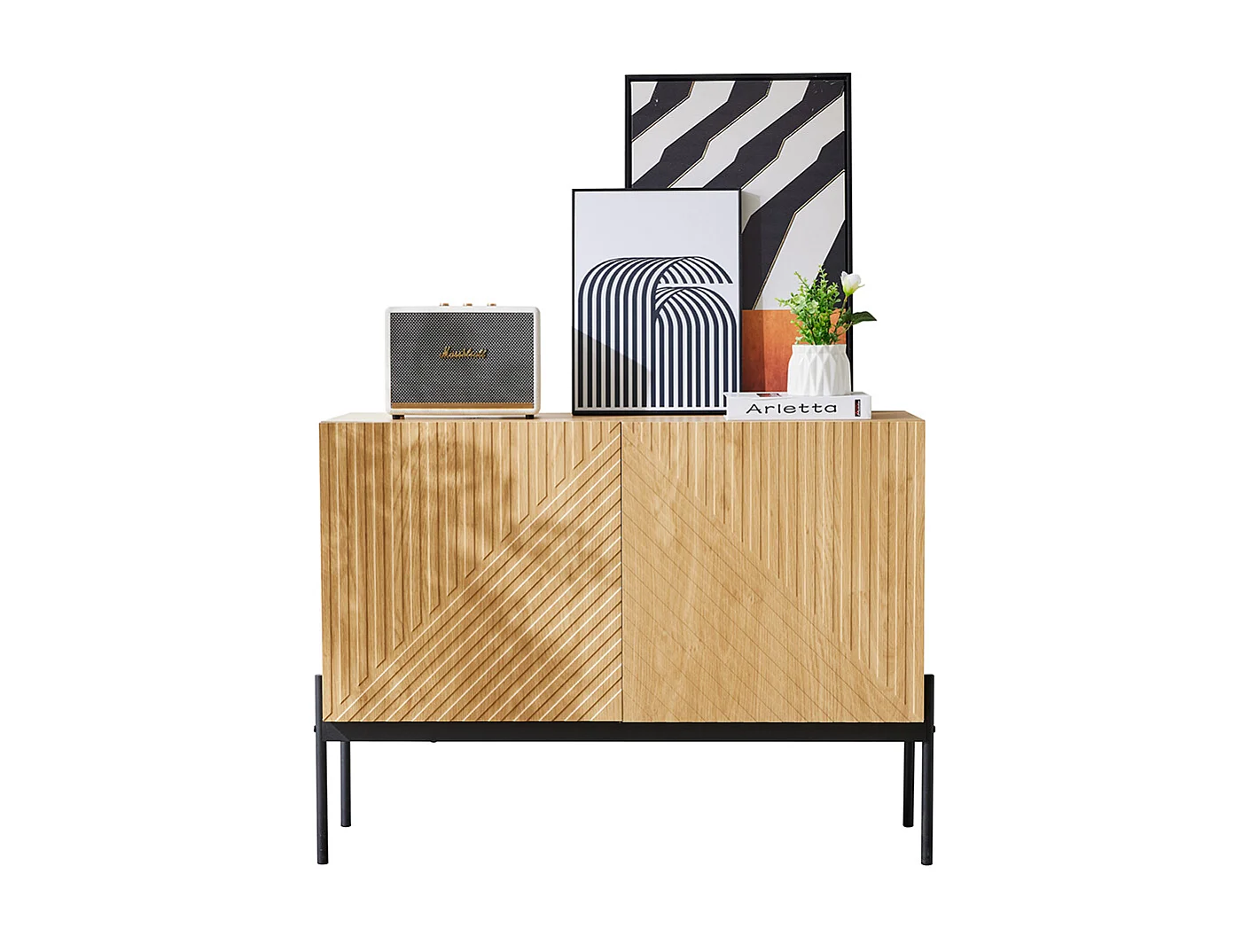 Buffet 2 portes naturel pieds métalliques design linéaire