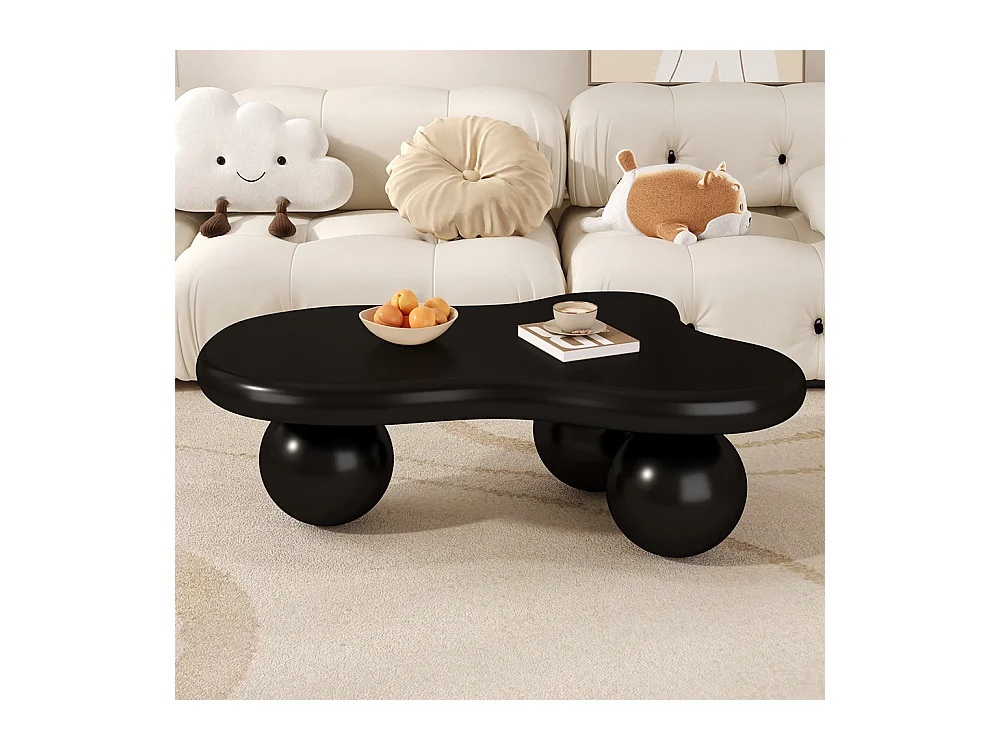 Table basse noir style nuage avec éclairage LED 16 couleurs disponibles noir pieds ronds touche élégante pour un salon ou une chambre d'enfant moderne