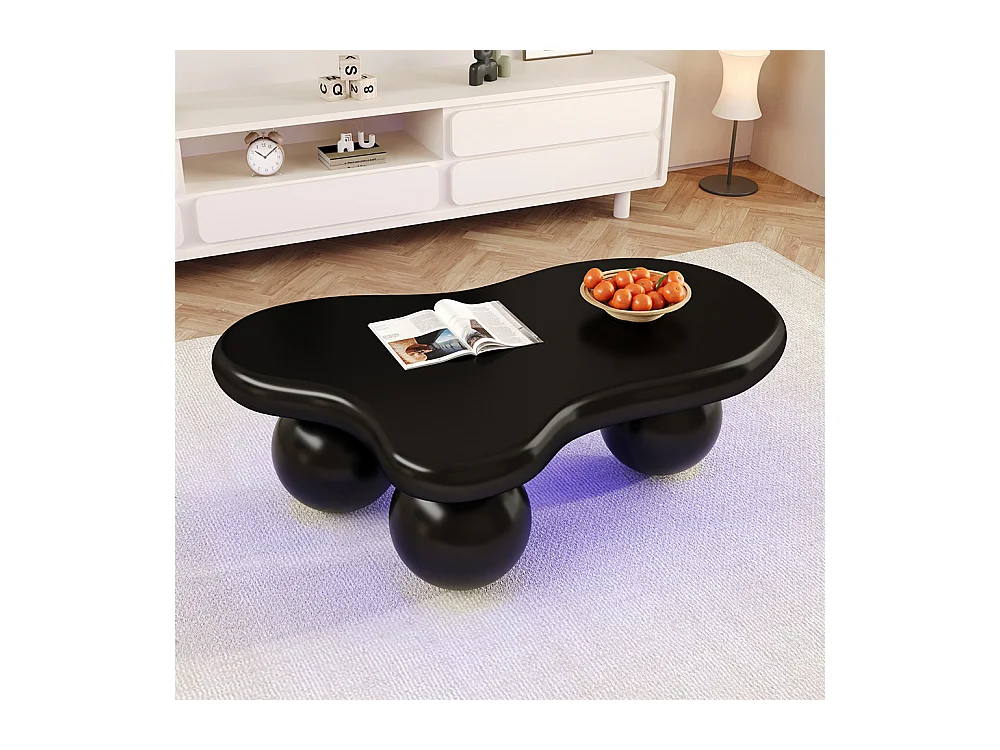 Table basse noir style nuage avec éclairage LED 16 couleurs disponibles noir pieds ronds touche élégante pour un salon ou une chambre d'enfant moderne