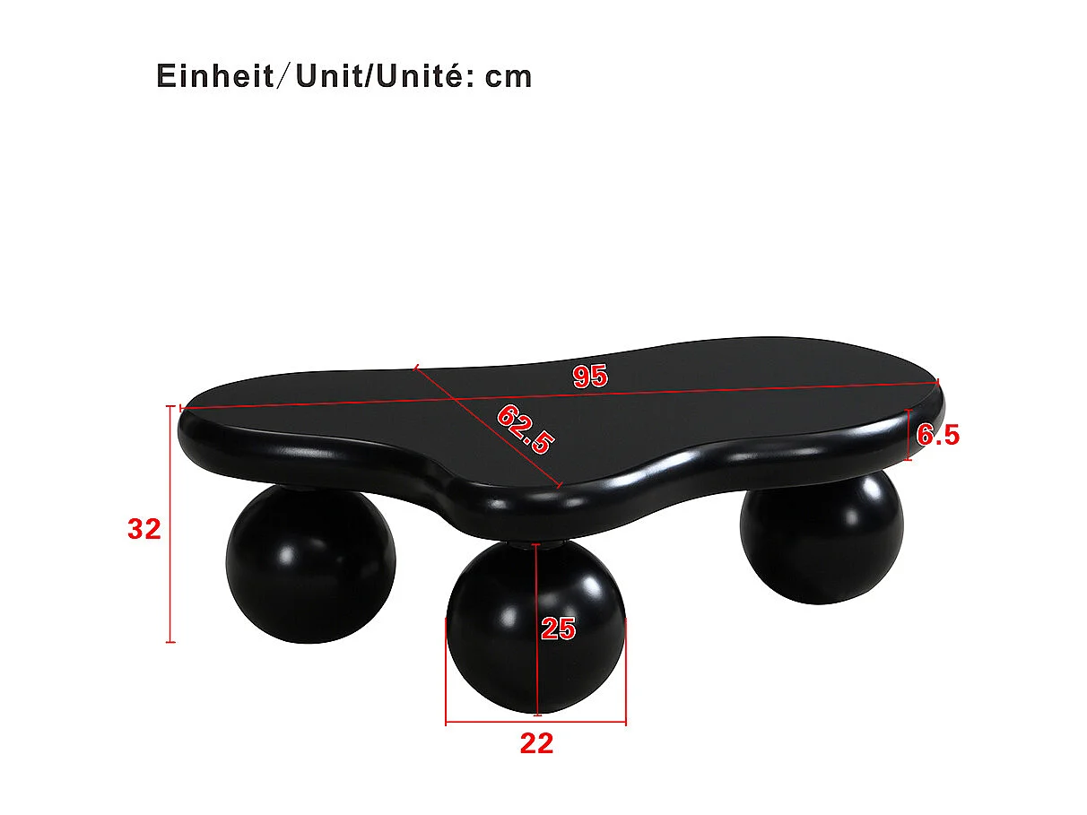 Table basse noir style nuage avec éclairage LED 16 couleurs disponibles noir pieds ronds touche élégante pour un salon ou une chambre d'enfant moderne