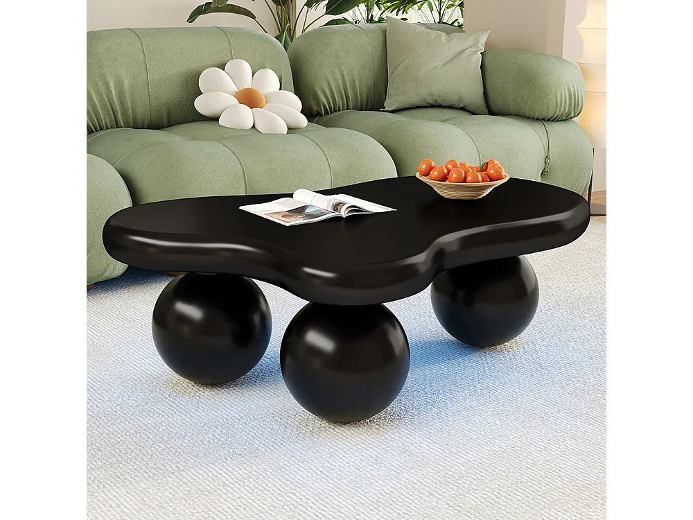 Table basse noir style nuage avec éclairage LED 16 couleurs disponibles noir pieds ronds touche élégante pour un salon ou une chambre d'enfant moderne