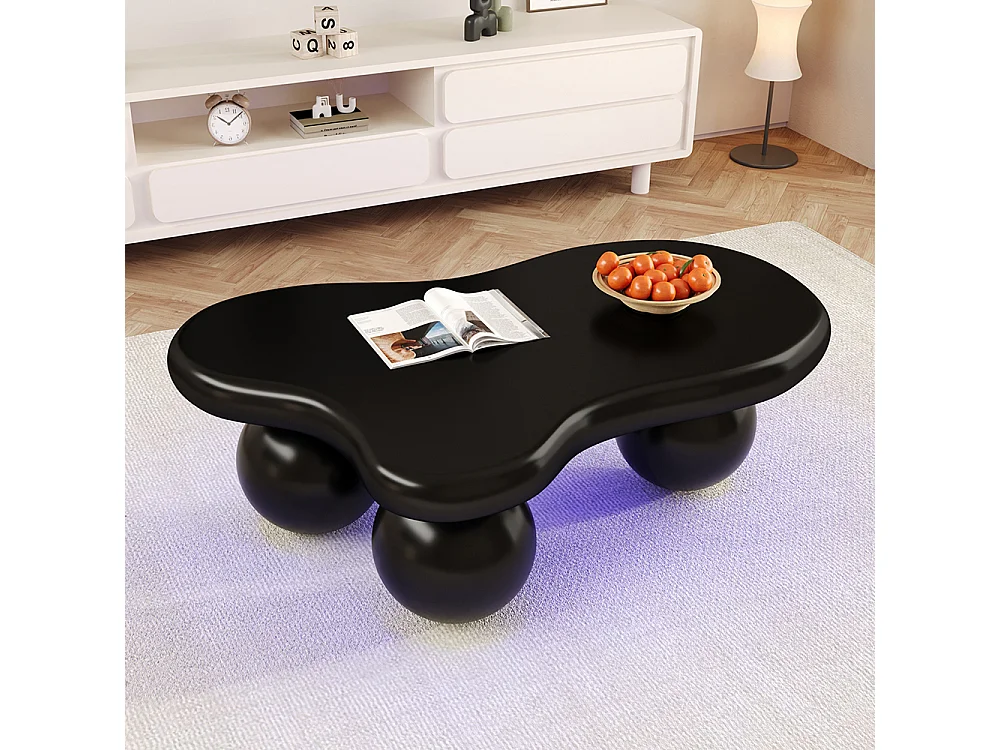 Table basse noir style nuage avec éclairage LED 16 couleurs disponibles noir pieds ronds touche élégante pour un salon ou une chambre d'enfant moderne
