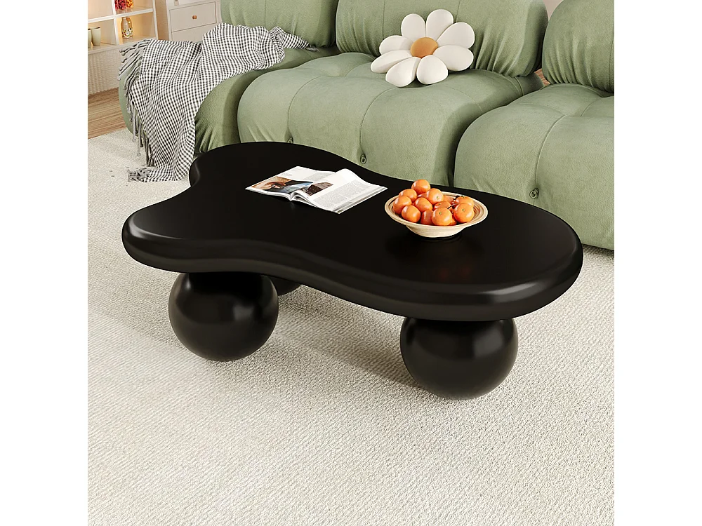 Table basse noir style nuage avec éclairage LED 16 couleurs disponibles noir pieds ronds touche élégante pour un salon ou une chambre d'enfant moderne