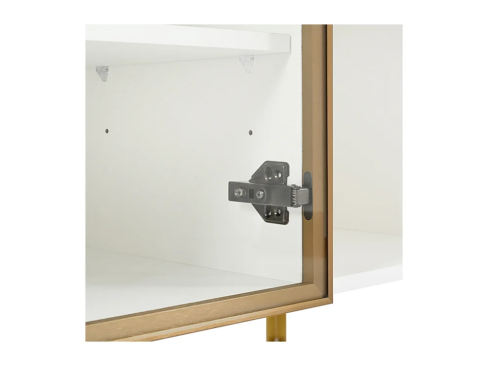 Buffet blanc à 4 portes avec verre et métal design moderne sans poignées pour salon salle à manger commode armoire de haute qualité