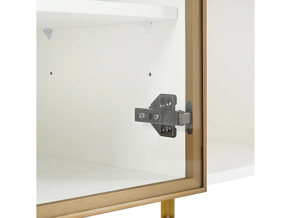 Buffet blanc à 4 portes avec verre et métal design moderne sans poignées pour salon salle à manger commode armoire de haute qualité