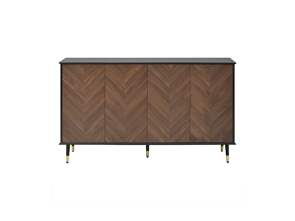 Buffet moderne motif chevrons 4 portes étagères réglables MDF pieds métal espace rangement salon salle à manger