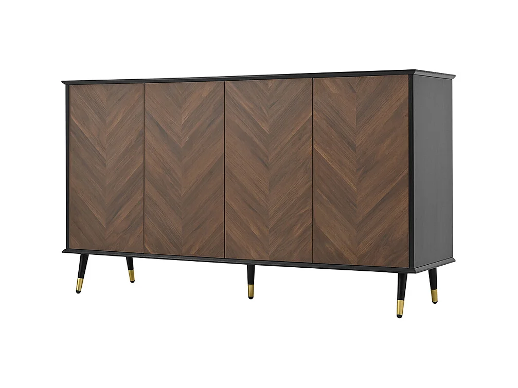 Buffet moderne motif chevrons 4 portes étagères réglables MDF pieds métal espace rangement salon salle à manger