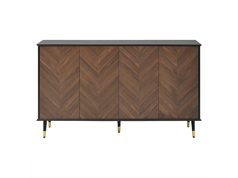 Buffet moderne motif chevrons 4 portes étagères réglables MDF pieds métal espace rangement salon salle à manger