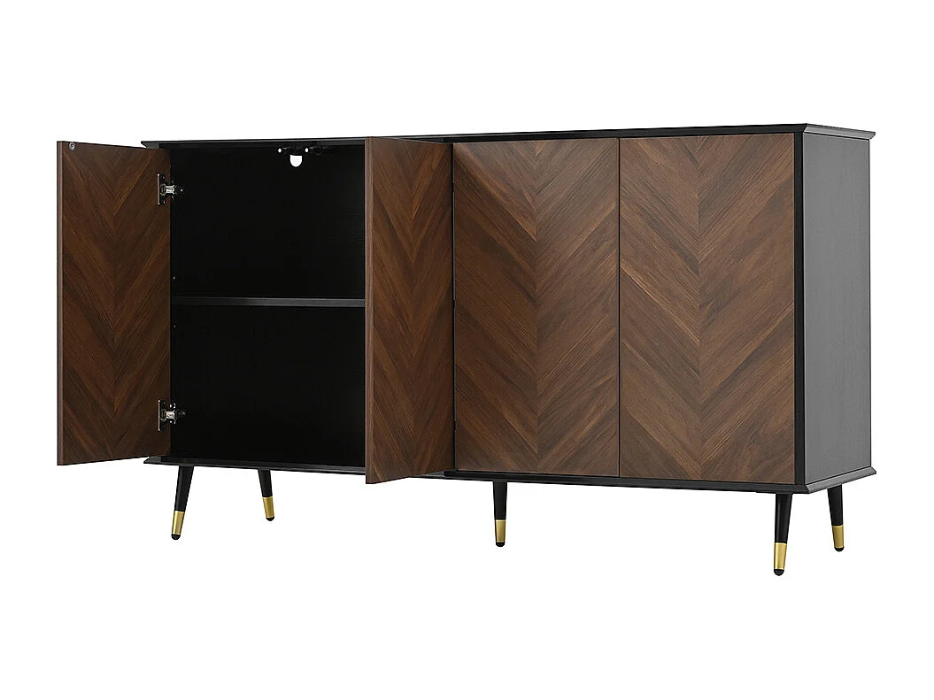 Buffet moderne motif chevrons 4 portes étagères réglables MDF pieds métal espace rangement salon salle à manger