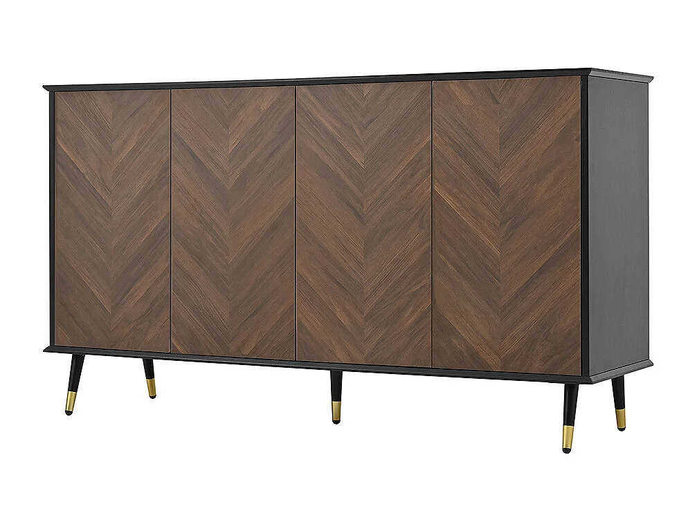 Buffet moderne motif chevrons 4 portes étagères réglables MDF pieds métal espace rangement salon salle à manger