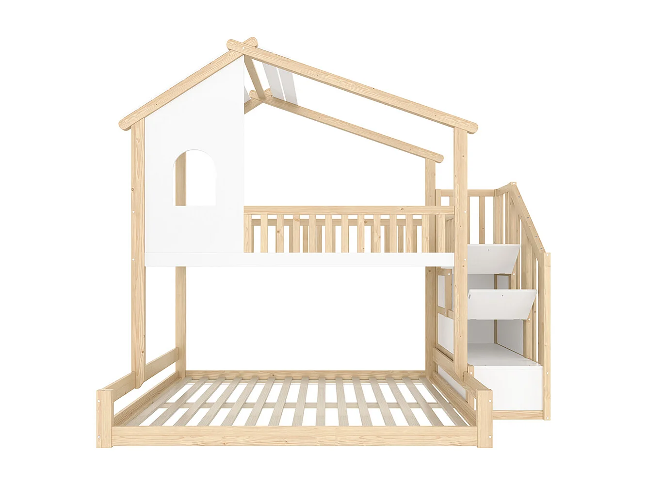 Lit superposé 90x200 cm 140x200 cm barrière échelle rangement fenêtre moulure naturel blanc