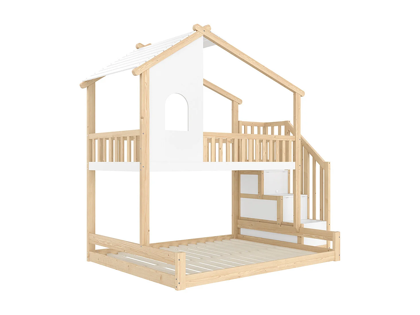 Lit superposé 90x200 cm 140x200 cm barrière échelle rangement fenêtre moulure naturel blanc